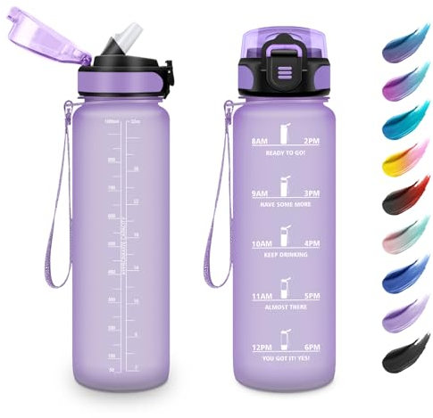 Borraccia 1 Litro, Borraccia Palestra a Prova di Perdite, Borraccia Motivazionale con Cannuccia, Bottiglia Acqua Sportiva con Indicatore del Tempo, Borraccia per Fitness, Yoga, Scuola, Ufficio, Gym