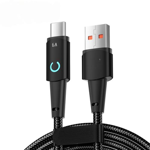 Banna Cavo USB Type-C 66W/6A, Ricarica Rapida e Trasferimento Dati, Compatibile con Tutti i Dispositivi USB-C, Nylon Intrecciato Rinforzato con LED, 2 Pezzi da 1M