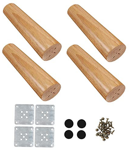 DOITOOL Holzmöbelbeine Schräg Zulaufend Möbelfüße Aus Hartholz Lackiert Mit Eisenplatten Schrauben Schutzgleitern Für Tische Stühle Schränke Sofas