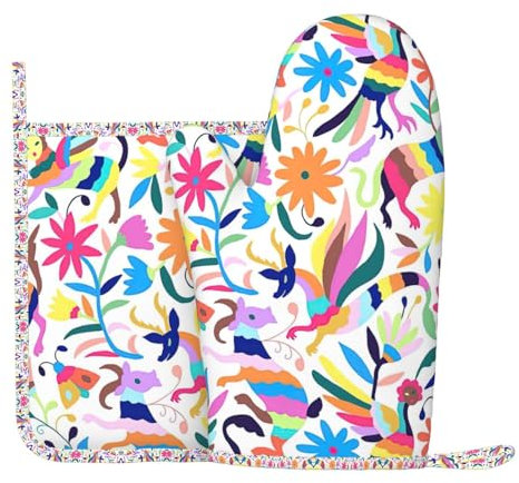 Mexican Otomi Animals guanti da forno in silicone e presina cucina barbecue guanti da forno