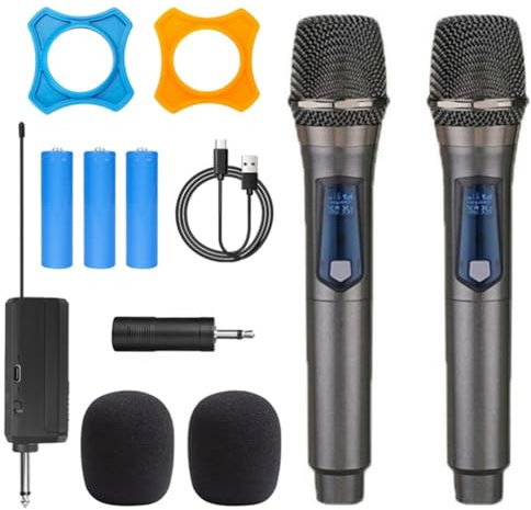 Reapyyt Microphone sans fil 2 canaux UHF professionnel microphone portable pour fêtes karaoké spectacles professionnels dans l'église (de 1 à 2)