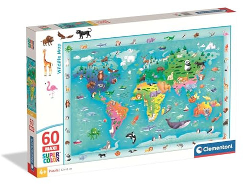 Clementoni Puzzle Maxi Wildlife 60 Stücke für Kindern 4-6 Jahre, Geschenk für Kinder, Puzzle für Kinder, Made in Italy, 26072