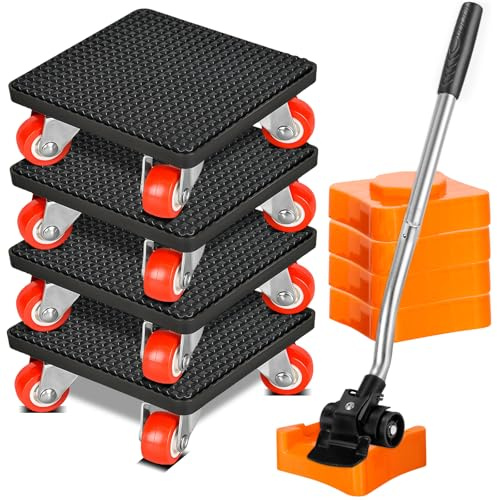 Kit de Déplacement Meuble 9 Pièces avec Levage Lourd et Roulettes pour Meubles Pivotants à 360 Degrés, Déplacement Sans Effort Jusqu’à 500 Kg, Outil Pratique pour Maison et Bureau