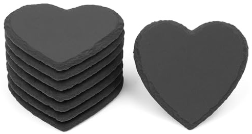 8 Stück Herz Schiefer Untersetzer 10x10 cm – Glasuntersetzer aus Naturschiefer rutschfest & hitzebeständig – Schieferuntersetzer Herzform für Getränke, Tischdeko, Hochzeit & Geschenkidee