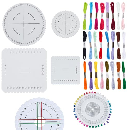 WEBEEDY Kumihimo Set Für Anfänger Japanisches Kumihimo Starter Set Armband Perlengeflecht Kit Enthält 4 Stück Quadratische & Runde Scheibe Mit 24 Fäden Für DIY Armbandzubehör