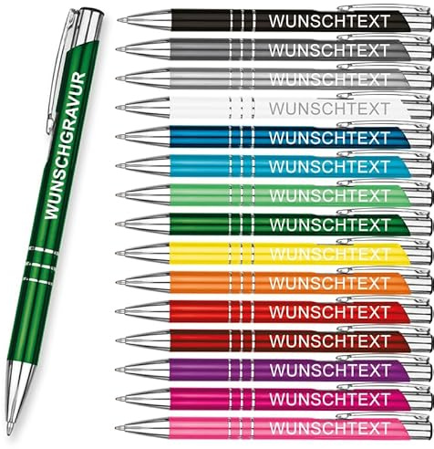 LOPREX 10 Stück Kugelschreiber mit Gravur – personalisierte Kugelschreiber aus Metall mit Wunschtext – Geschenk für Firmen, Schulen & Hochzeiten – 16 Farben & 15 Schriftarten – Grün