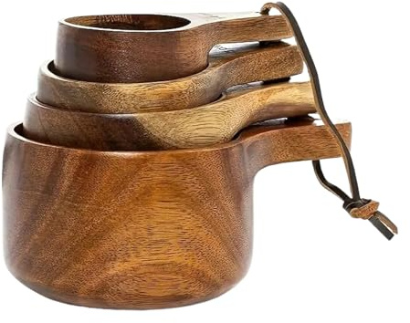 Misurazione di tazze in legno | Set di pala in legno | Cucchiaio per spezie rustico | Ideale per zucchero, sale, chicchi di caffè, spezie macinate, bicchieri da cucina 33,74 x 0,91 pollici