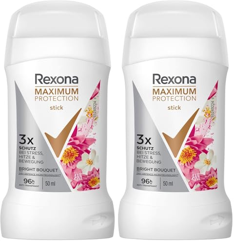Rexona Women Maximum Protection Anti Transpirant Stick Bright Bouquet Deodorant mit 96 Stunden Schutz gegen starkes Schwitzen und Geruch mit 3x Schutz bei Stress, Hitze & Bewegung 50 ml