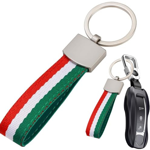 WUBAYI Llavero con bandera de Italia, llavero de bandera italiana con correa de lona y lazo de metal, resistente al óxido y a la decoloración, llavero de coche para hombres y mujeres