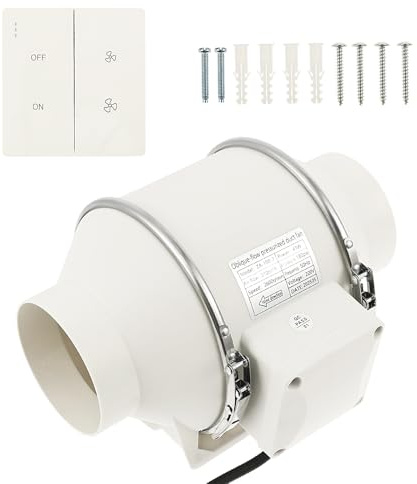 PEIZHIYC Rohrventilator 100mm Abluftventilator Regelbar mit Zwei-Gang-Schalter 310m³/h 220V Rohrlüfter 100mm Leise für Badezimmer Küche Dachböden Garage Keller