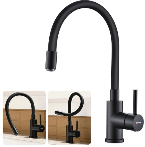 KeeGone Robinet de Cuisine Noir avec Douchette Flexible | Mitigeur Pivotant à 360°, Aérateur Extractible pour Économiser l'Eau, Acier Inoxydable