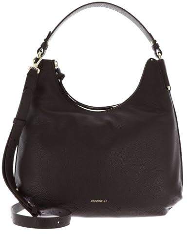 Coccinelle Leder Schultertasche Umhängetasche Rebekka Handbag Grained Leather Brunette dunkelbraun