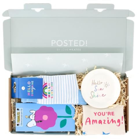 POSTED! Hello Sunshine Letterbox Gift For Her With Snoopy Chocolate Tin & Treats - By LK - Thoughtful Gift, Cheerful Surprise, Curated Items, Socks, Trinket Tray