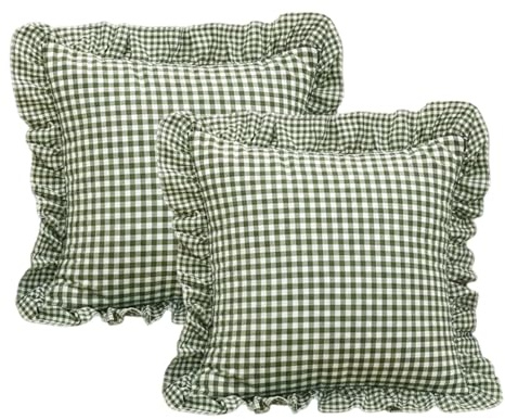 MiOYOOW Karierter Kissenbezug mit Rüschen, 2 Stück Kissenhülle, 45,7 X 45,7cm, Dekorativer Wurfkissenbezug für die Dekoration von Sofa, Bett, Couch zu Hause