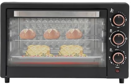 Minibackofen, 22L 1000W Elektrobackofen mit Grillpfanne & Grillrost, Mini backofen Pizzaofen mit Einstellbarer Temperatur (120°C-250°C), 4 Heizrohre, Miniofen Kombigerät für Partys, Familien (Schwarz)