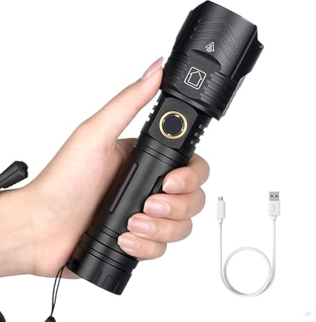 XLENTGEN Torches LED Super Bright, Rechargeable Torch 20000 Lumen Handhedl Flashlight, Adjustable Focus Tactical Torch, Waterproof Camping Emergency