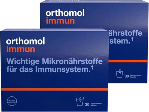 Orthomol Immun Granulat: 25 wichtige Nährstoffe zur Unterstützung des Immunsystems*, u.a. mit Vitamin C, Vitamin D und Zink als Beitrag zu einer normalen Funktion des Immunsystems, 2x30 Tagesportionen