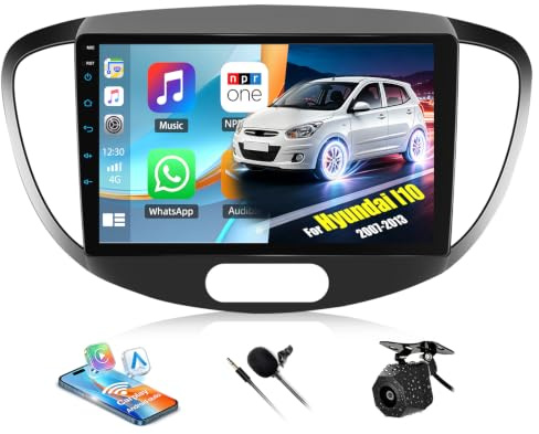 CAMECHO Autoradio für Hyundai i10 2007-2013 | Kabellos CarPlay/Android Auto, 9 HD IPS, DSP Klang, Plug&Play, FM RDS BT, inkl. AHD Kamera, Lenkradbedienung