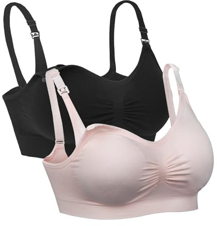 iloveSIA 2er Pack Still BHS Bequem Umstandsmode Damen Schwarz+Baiser Seamless Unterwasche Dessous Maternity Clothes, M fit 75BC
