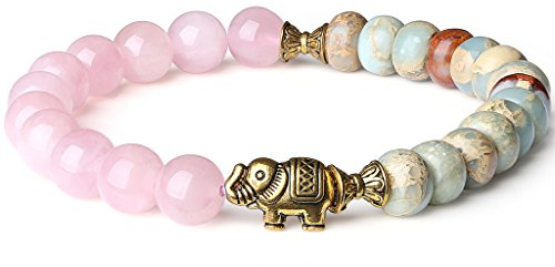 COAI Bracelet Quartz Rose Variscite Éléphant Femme