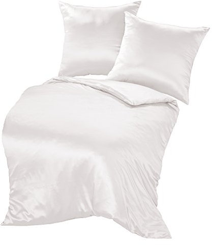 THXSILK Seidenbettwäsche Set 3 teilig, Bettbezug 240 x 220 cm und 2 Kissenbezüge 80 x 80 cm, Hypoallergen 19 Momme Maulbeerseide Bettwäsche, Ultra Weich und Glatt, Weiß
