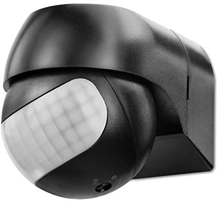 conecto Infrarot Bewegungsmelder innen+außen Aufputz Wand LED 180° schwenkbar neigbar IP44 Dämmerungssensor (1 Stück), schwarz