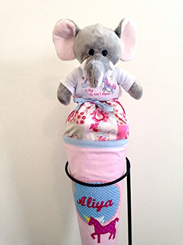 Kilala Kuscheltier Elefant, T-Shirt mit Aufdruck Schulkind 2025, personalisiert mit Wunschname, Geschenk zur Einschulung für die Schultüte, 21 cm groß