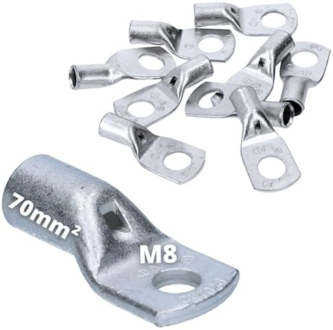 Cembre A14-M8 10x Capocorda a Tubetto 70 mm² M8 in Rame Stagnato | Terminali a compressione non isolati per cavi elettrici, con foro di ispezione, ideali per auto e impianti industriali