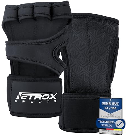NetroxSports® – Trainingshandschuhe mit Handgelenkstütze für Bodybuilding, Gewichtheben, Krafttraining & Fitness – Fitnesshandschuhe mit Handgelenkschutz für Männer & Frauen (Schwarz | XS)