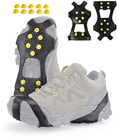 XZSUN Eisstangen für Schnee, EIS, Zugkraft, Schuhe, Stiefel, rutschfest, 10 Noppen, TPE-Gummi-Steigeisen mit 10 zusätzlichen Nieten für Schuhe (XL)