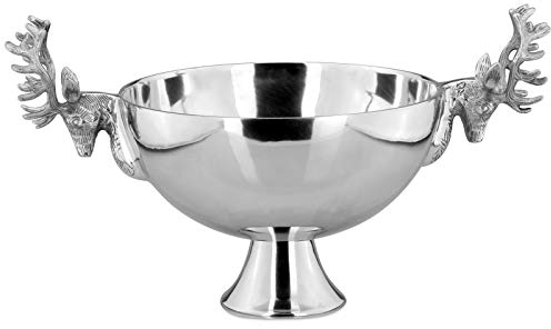 H.Bauer jun. Flaschenkühler Aluminium Ø 31 cm - exklusive Edelstahlschale mit Hirsch-Kopf Griffen - Deko Schale mit Fuß ideal als Tischschale zum kühlen von Sektschale, Champagnerschale, Prosecco