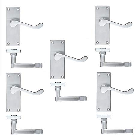 Golden Grace Victorian Scroll Lever Latch Door Handles in Satin Brushed Chrome Finish, 5 Pairs - 120mm Long