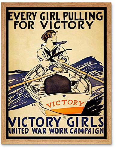 Wee Blue Coo Vintage Victory Girls War Work Campaign Pulling Boat Rowing Art Print Framed Poster Wall Decor Kunstdruck Poster Wand-Dekor-12X16 Zoll