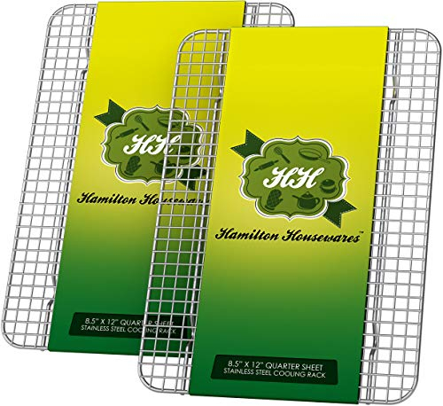 Hamilton Housewares Stainless Steel Cooling Rack - Heavy Duty and Oven Safe, Good for Cooling, Baking and Roasting - Perfect for Cookies, Cakes & More - Fits Perfectly in Quarter Sheet Pan(8.5 x 12)