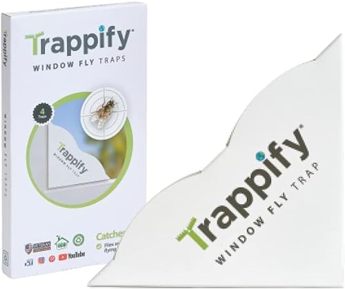 Trappify Window Fly Traps: House Window Fruit Fly Traps for Indoors, Gnat, & Other Flying Insect, Disposable Indoor Fly Trap with Extra Sticky Adhesive Strips - Inside Home Housefly & Bug Catchers (4)