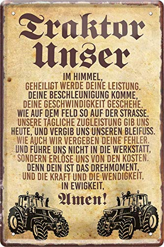 WOGEKA ART Retro Blechschild - Traktor Unser Gebet - witziger Spruch als Geschenk-Idee zum Geburtstag Weihnachten zur Dekoration 20x30 cm Vintage-Design aus Metall 699