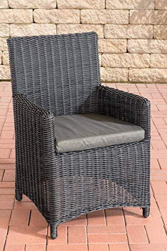 CLP Polyrattan Gartenstuhl Fontana 5mm I robuster Rundrattan Gartenstuhl mit Untergestell aus Aluminium | Farbe schwarz Polsterfarbe Anthrazit
