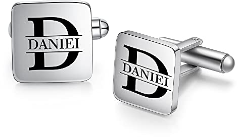 Albertband Personalisierte Manschettenknöpfe mit A-Z Alphabet Buchstaben Graviert 2 PCS Name Manschettenknöpfe für Männer Business Party Weihnachten Bräutigam Trauzeuge Geburtstag (#style 2)