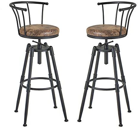 LAXF-Stühle Barsessel 2er Set, Industrielles antikes Design Höhenverstellbare Küche Esszimmer Frühstücksstuhl Metall Barhocker mit Rückenlehne vollständig geschweißt 2er-Set