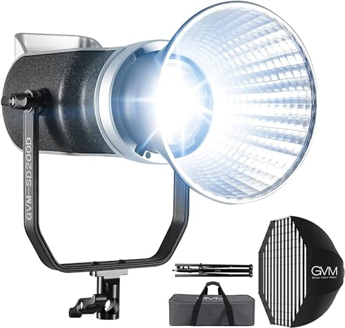 GVM 200W - Lampada video a LED con softbox, lampada per fotografia a LED con attacco Bowens, lampada video con controllo APP, 93000lux@0,5m 3200K-5600K, illuminazione di uscita continua bicolore per
