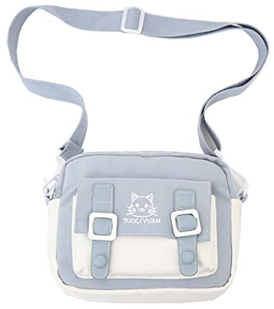 Kawaii Umhängetasche Cartoon Katze Stickerei Kleine Messenger Schulter Handtasche Blau