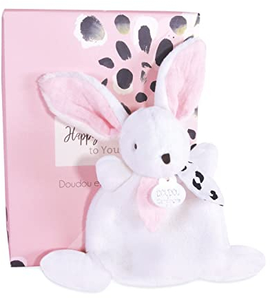 DOUDOU ET COMPAGNIE - Petite Peluche Lapin - Rose - 17 cm - Collection Happy Doudou - Peluche Douce pour Bébé - Idée Cadeau Naissance - Avec Boîte Cadeau - Lavable - Garantie Doudou Perdu - DC3884
