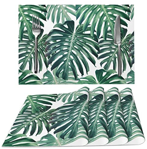 Tropische Monstera Blätter Tuch Platzsets für Esstisch 4er Set gewebt Platzsets rechteckig Stoff Tischsets