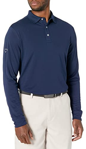 Callaway Men's Long Sleeve Solid Golf Polo Shirt, Peacoat, Large