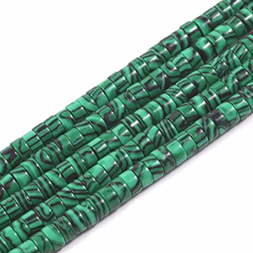 ACYUNLEI 1 Strand 4x2mm Natural Gemstone Heishi Beads, Loose Flat Round Undyed Cylinder Flat Spacer Stone for Bracelet Earrings Jewelry Making, Malachite