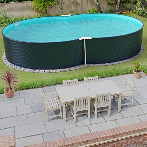Stahlwandpool Set (10-teilig) hoch achtform 540x350x120 cm, Stahl 0,4 mm anthrazit Folie 0,4 mm blau