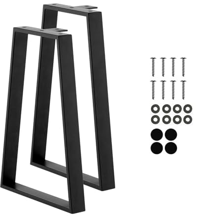 Yes4All Store 16’’ Trapezoid Furniture Metal Legs - Heavy Duty Wrought Steel Feet with Thickness of 10 mm - DIY Iron Furniture Legs for Coffee Table, Bench, Side Table, Nightstand Set of 2,Black
