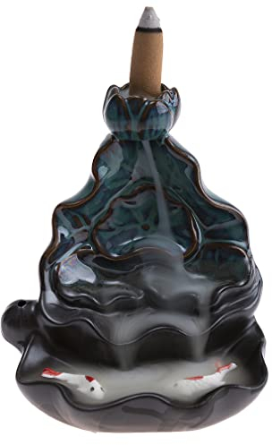 lachineuse - Fontaine à Encens Lotus - Brule Encens Cascade 12 cm - en Céramique - Porte Encens pour Décoration Intérieure - Déco Zen Asiatique - Support à Encens pour Ambiance Feng Shui