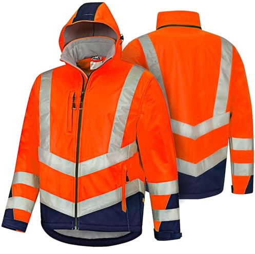 Safetytex Warnschutz Softshelljacke - Wind- und Wasserdicht - Atmungsaktiv - Hoch Sichtbar - Arbeitsjacke in orange/marine - Größe XXL