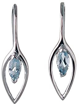 Aquamarine Dangle Earrings Sterling Silver Marquise